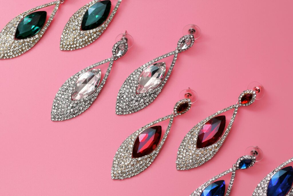 set of earrings with gemstones