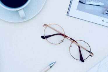 eyeglasses on white table