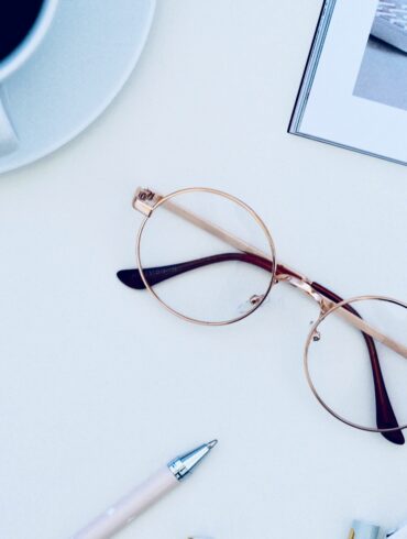 eyeglasses on white table