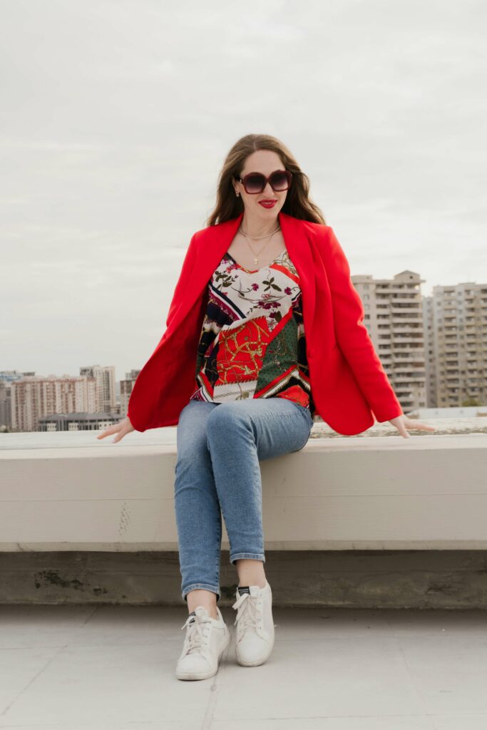 woman wearing red coat